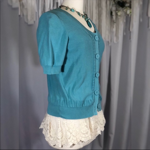 Liz & Co Blue Sweater Cardigan Kitted size Medium - Picture 7 of 8